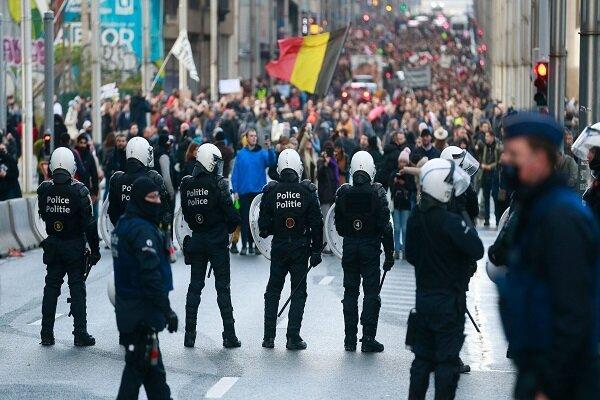 تظاهرات در بروکسل در اعتراض به محدودیت های کرونایی